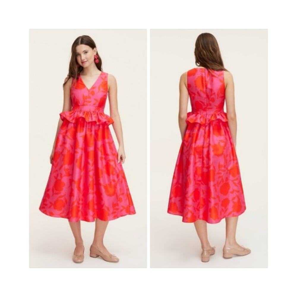 KATE SPADE TARGET Sleeveless Classic Rose Peplum Midi Dress Hot Pink Size 10